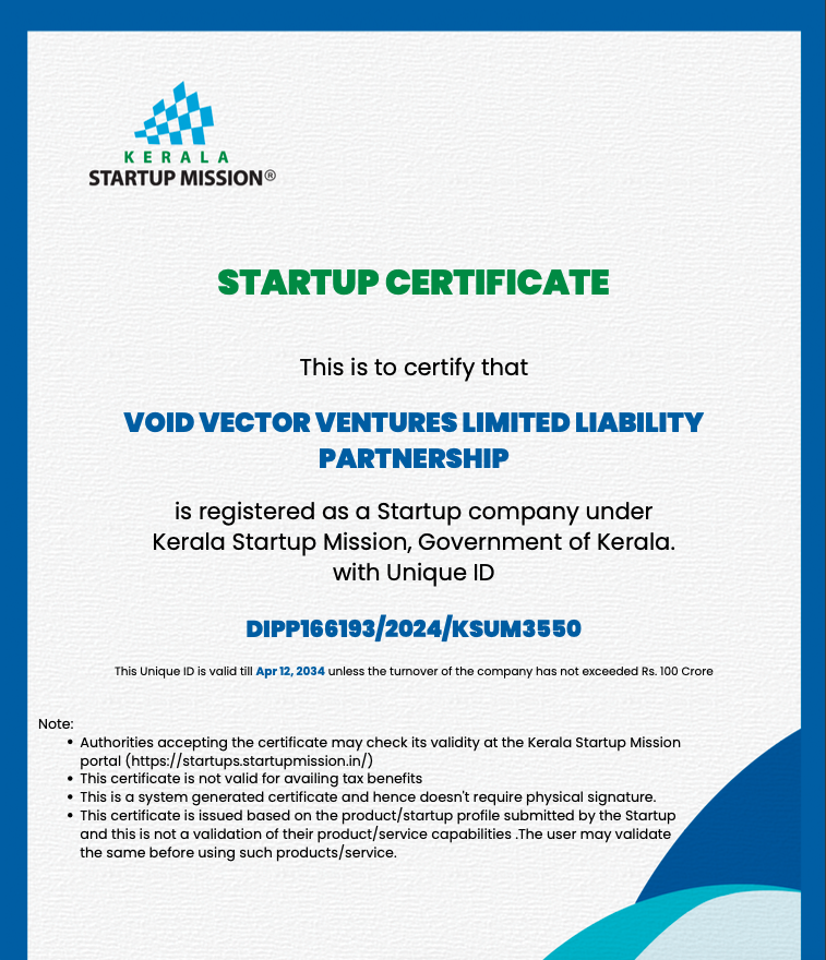 Kerala Startup Mission Certificate